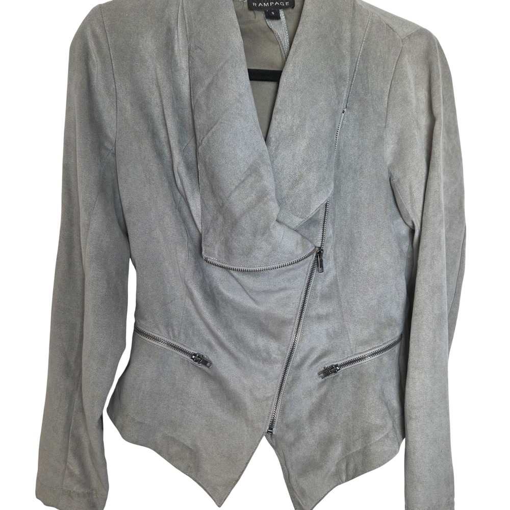 Rampage Moto Jacket Asymmetrical Zip Drape Front Casual‎ Edgy Layer  Gray Small